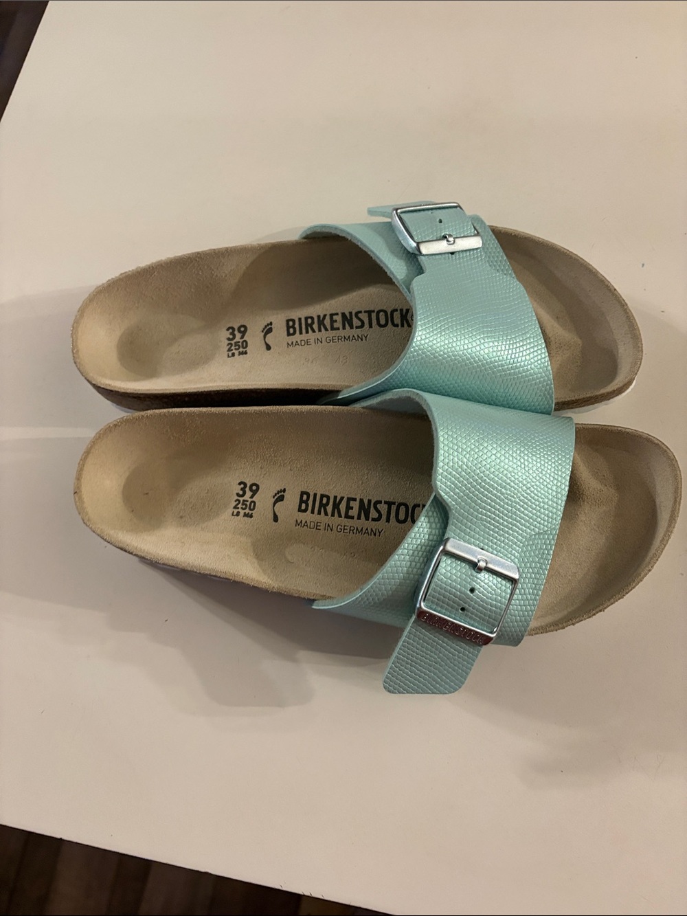 Birkenstock woman’s Single-Strap Sandal in Mint Teal